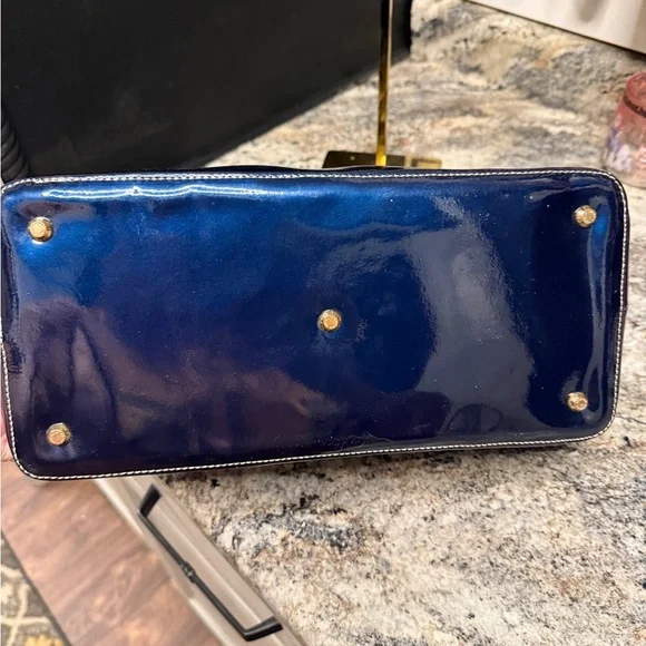 ARCADIA Italy Navy Oceano Patent Leather Dome Satchel Bag - Picture 5 of 9